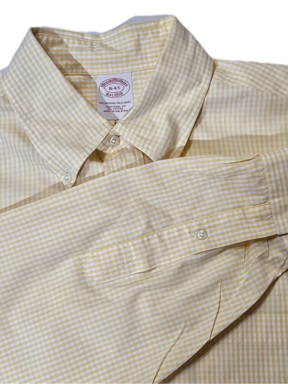Brooks Brothers Shirt Mens‎ 17 Yellow Gingham Button-Down Collar 100% Cotton